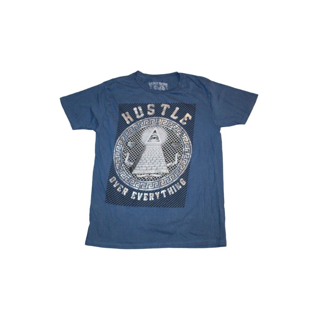 Eighty-Eight "Hustle Over Everything" Men's Blue Size Large Graphic T-Shirt